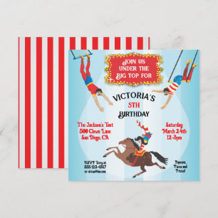 Circus Flying Trapeze Birthday Party Invitation Kaart