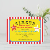 Circus gestreepte verjaardagsfeest ticket uitnodig kaart (Staand voorkant)