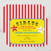 Circus gestreepte verjaardagsfeesticket uitnodigin kaart (Voorkant / Achterkant)