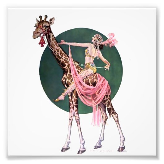 “Circus Giraffe Rider” by FX Leyendecker Foto Afdruk (Voorkant)