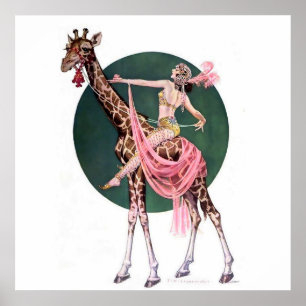 "Circus Giraffe Rider" door FX Leyendecker Poster