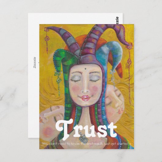 Circus Girl Jester| Carnaval Briefkaart TRUST Quot (Voorkant / Achterkant)