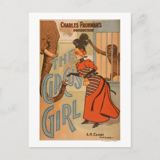 Circus Girl - Voeding Elephant and Monkey Briefkaart (Voorkant)