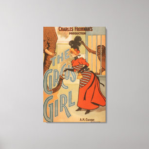 Circus Girl - Voeding Elephant and Monkey Canvas Afdruk