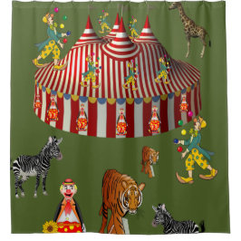 Circus green red white children's douchegordijn