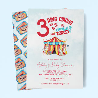 Circus grote top triplets Baby shower Kaart