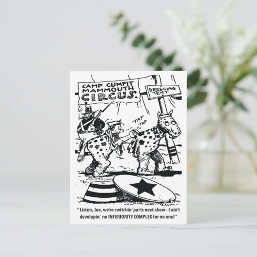 Circus Humor, geen minderwaardigheidscomplex, grap Briefkaart (Staand voorkant)