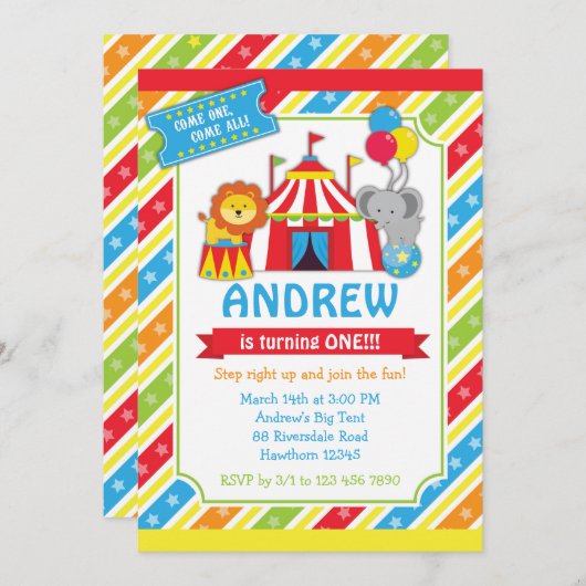 Circus Invitation / Carnival Invitation Kaart (Voorkant / Achterkant)