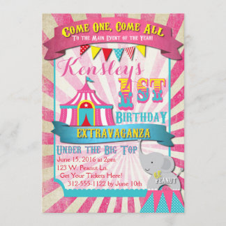 Circus Invitation Pink en Turquoise Kaart
