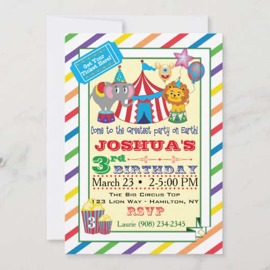 Circus Invitation w/Elephant Kaart (Voorkant)