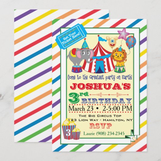 Circus Invitation w/Elephant Kaart (Voorkant / Achterkant)