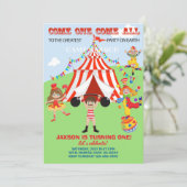 Circus jongen verjaardagsuitnodiging, uitnodiging. kaart (Staand voorkant)