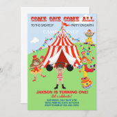 Circus jongen verjaardagsuitnodiging, uitnodiging. kaart (Voorkant / Achterkant)