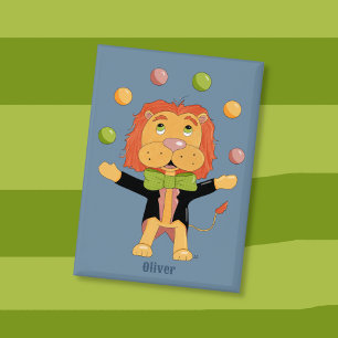Circus Jonglerende Leeuw Kind Blauwe Knop met Naam Button