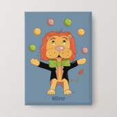 Circus Juggling Lion Kid Blue Button with Name (Voorkant)