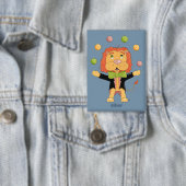 Circus Juggling Lion Kid Blue Button with Name (Insitu)