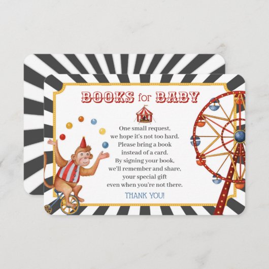 circus kermis boeken voor baby uitnodiging inlegve informatiekaartje (Voorkant / Achterkant)