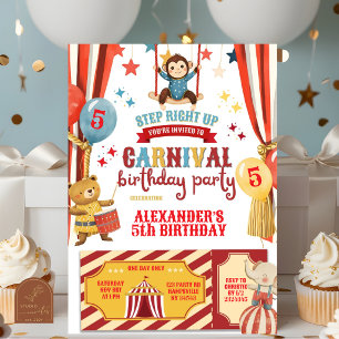 Circus Kermis Jongens Verjaardagsuitnodiging Kaart