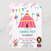Circus kermis meisje feest verjaardagsuitnodiging kaart (Voorkant / Achterkant)