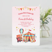 Circus Kermis Meisjes 1e Verjaardag Kaart (Staand voorkant)