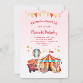 Circus Kermis Meisjes 1e Verjaardag Kaart (Voorkant)