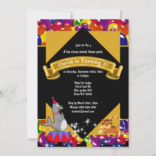 Circus kermis schattige tijger zeehond ballon fees kaart (Voorkant)