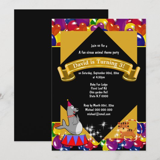 Circus kermis schattige tijger zeehond ballon fees kaart (Voorkant / Achterkant)