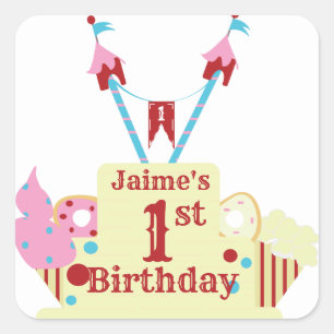 Circus Kermis Taart Eerste Verjaardag Vierkante Sticker