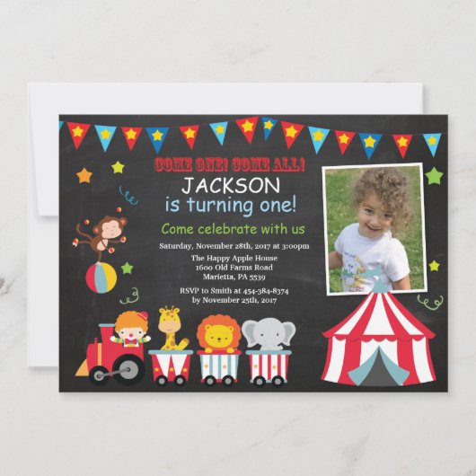 Circus Kermis Verjaardagsfeest Uitnodiging (Voorkant)