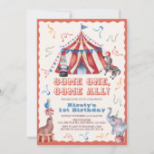 Circus Kermistent Dieren 1e Verjaardag Kaart (Voorkant)