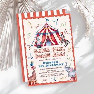 Circus Kermistent Dieren 1e Verjaardag Kaart