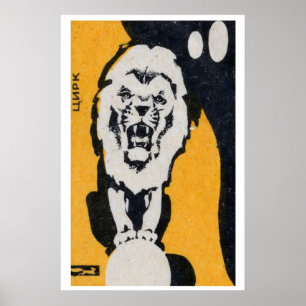 Circus Leeuw Matchbox Kunstprint, Russische Vintag Poster