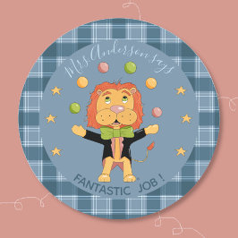 Circus Leeuw Student Blauw Beloningssticker Ronde Sticker
