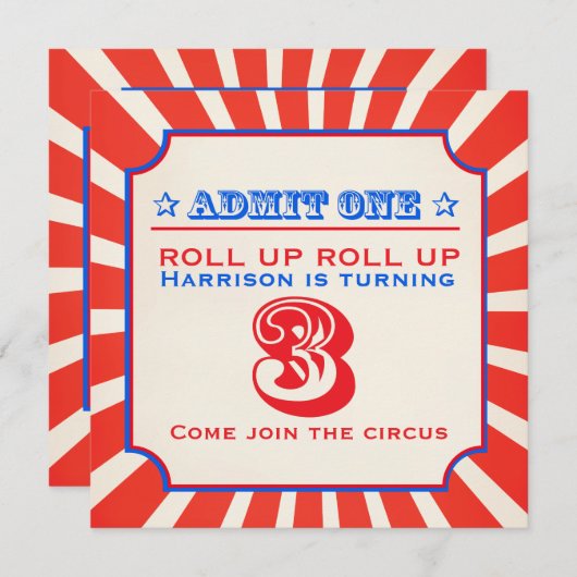 Circus leuke beurs 3e verjaardag uitnodiging (Voorkant / Achterkant)