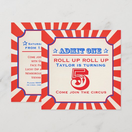 Circus leuke beurs 5e verjaardag uitnodiging (Voorkant / Achterkant)