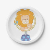 Circus Lion springt door een hoop Papieren Bordje (Voorkant)