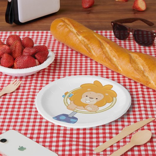 Circus Lion springt door een hoop Papieren Bordje