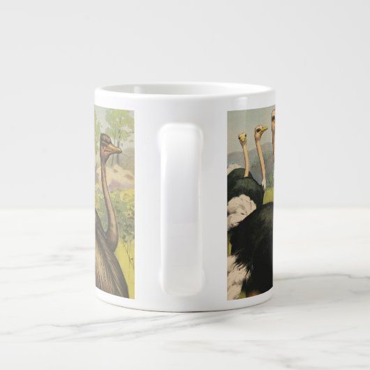  circus met struisvogels en grote vogels. grote koffiekop (Achterkant)