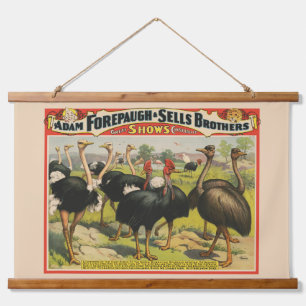 circus met struisvogels en grote vogels. hangend wandkleed