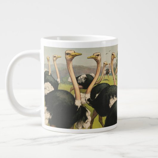 circus met struisvogels en grote vogels. koffiekop (Links)