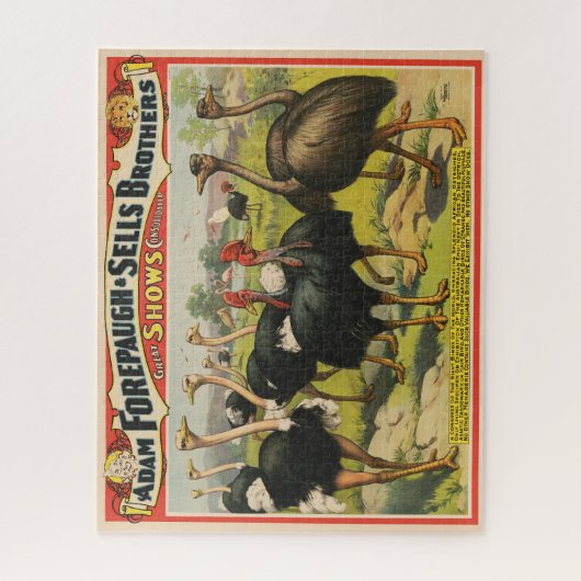  circus met struisvogels en grote vogels. legpuzzel (Verticaal)