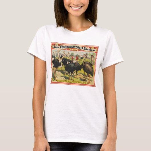 circus met struisvogels en grote vogels. t-shirt (Voorkant)