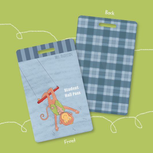 Circus Monkey Blue Student Hall Pass Badge