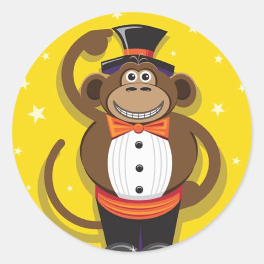 Circus Monkey Ronde Sticker (Voorkant)