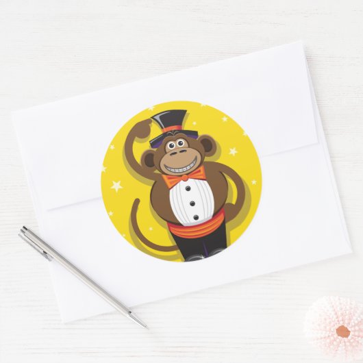 Circus Monkey Ronde Sticker (Envelop)