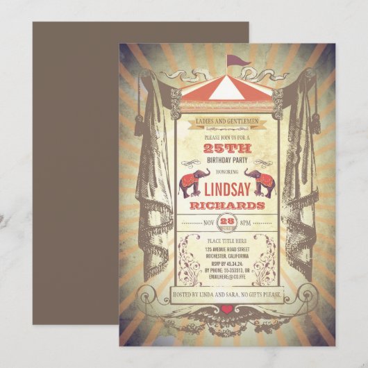 Circus of  carnaval Birthday Party Kaart (Voorkant / Achterkant)