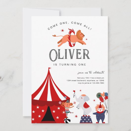 Circus of carnaval thema verjaardagsfeestje kaart (Voorkant)