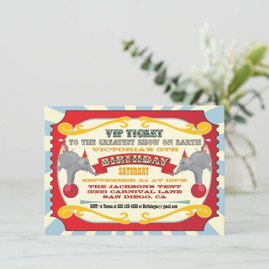 Circus of Carnival Ticket Birthday Uitnodiging (Staand voorkant)