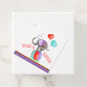 Circus olifant baby shower knuffels en kussen bedankjes labels (In situ)