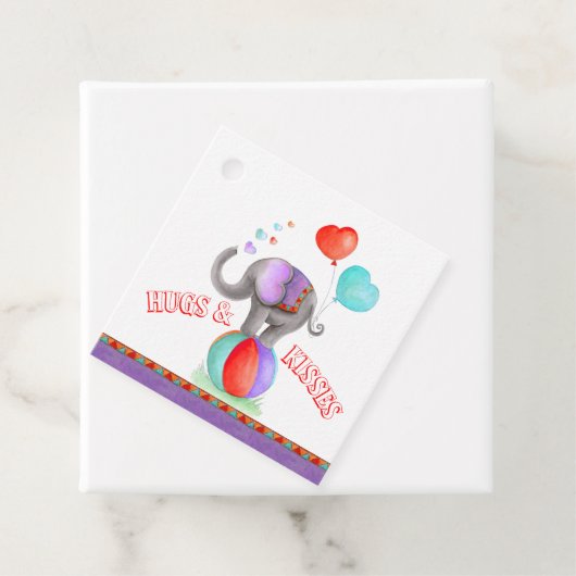 Circus olifant baby shower knuffels en kussen bedankjes labels (In situ)